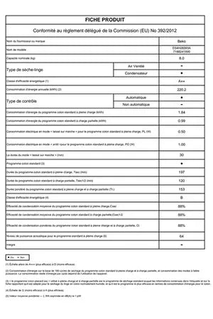 Sèche-linge pompe à chaleur BEKO D34H28393A