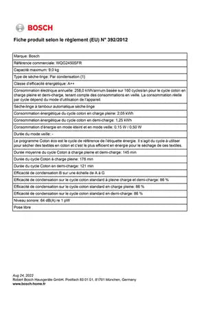 Sèche-linge pompe à chaleur Bosch SERENITY WQG2450SFR