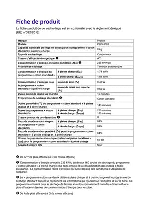 Sèche-linge pompe à chaleur Proline PROHP82