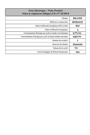 Four encastrable Brandt BFH3412X
