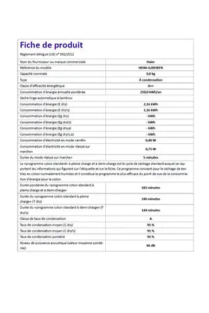 Sèche-linge pompe à chaleur Haier HD90-A2959E-FR
