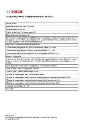 Sèche-linge à condensation Bosch SERENITY WPG2312SFR