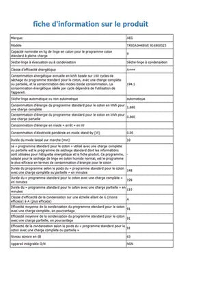 Sèche-linge pompe à chaleur AEG TR93A3H4BWE