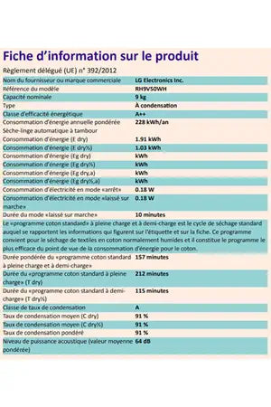 Sèche-linge pompe à chaleur Lg RH9V50WH