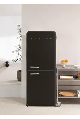 Réfrigérateur congélateur en bas - FRIDGE RETRO COMBI noir poignée vert sauge