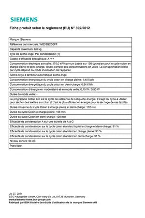 Sèche-linge pompe à chaleur Siemens WQ33G2D0FF