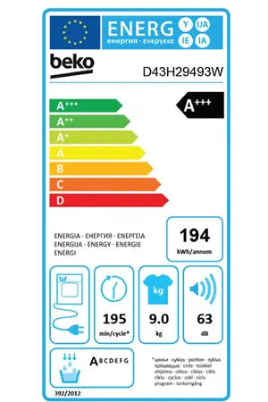 Sèche-linge pompe à chaleur Beko D43H29493W
